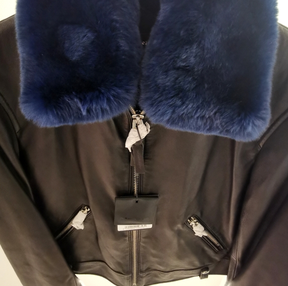 Mackage leather jacket removable BLUE fur collar - Picture 2 of 7